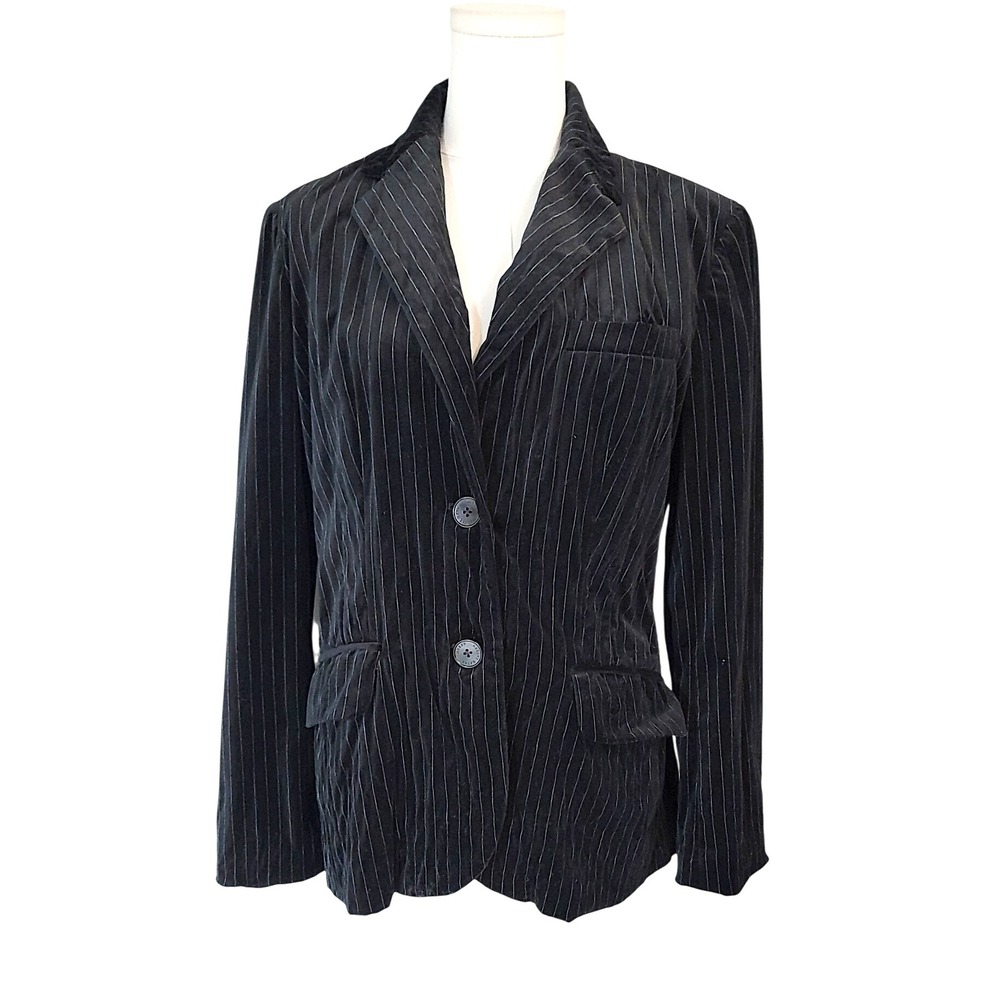 Lauren Ralph Lauren Black Pinstripe Velour Blazer Jacket Size‎ M